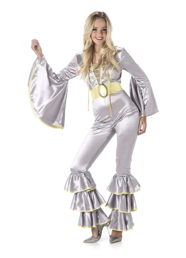 Silver Disco Diva Jumpsuit Costume